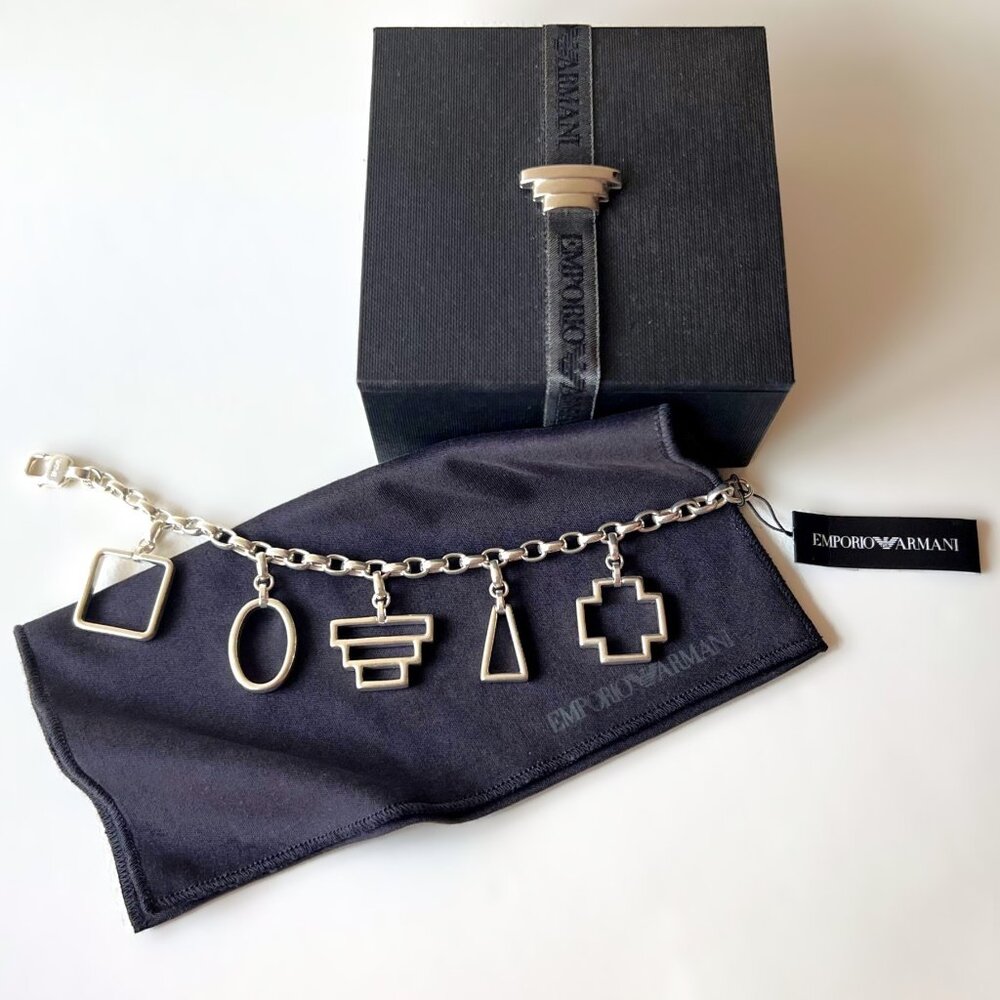 EMPORIO ARMANI Hanging Logo Charms Bracelet Sterling Silver 925 New